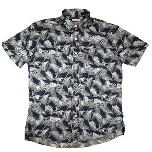 Amazon Essentials Shirt Mens Large Navy Blue Palm Leaf Tropical Cotton Button Up